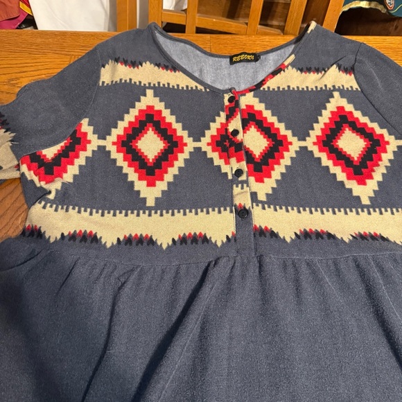 Reborn Southwestern Boho Knee Length Dress Sz 2XL Geometric Print Pockets Flowy - Picture 7 of 15